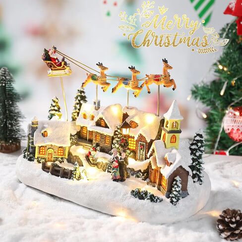 Bdor Christmas Village Lighted Decoration with Carousel, Ferris Wheel, Skaters | 11.4 x 10.4 x 7.7 Inches Animated Holiday Scene with Music & LED Lights for Indoor Home Décor in Kuwait