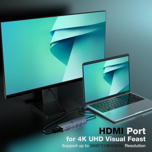 USB C HUB, 7 in 1 Hub Adapter, HDMI Output, 100W PD, USB C 3.0, Two USB 3.0 Ports, SD and Micro SD Card Reader, Compatible with USB C Laptops Dell XPS/HP/Surface and More in Saudi Arabia