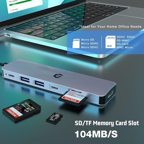 USB C HUB, 7 in 1 Hub Adapter, HDMI Output, 100W PD, USB C 3.0, Two USB 3.0 Ports, SD and Micro SD Card Reader, Compatible with USB C Laptops Dell XPS/HP/Surface and More in Saudi Arabia