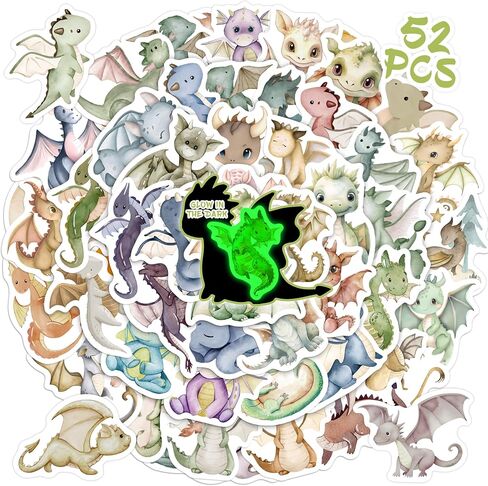 51 Pcs Cartoon Western Dragon Water Bottle Stickers for Kids, Glow in The Dark Cute Dragon Baby Waterproof Vinyl Laptop Decals, Teens Adults Phone Case Skateboard Scrapbook Luggage Mug Decoration in Saudi Arabia