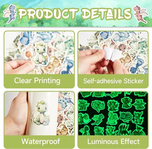 51 Pcs Cartoon Western Dragon Water Bottle Stickers for Kids, Glow in The Dark Cute Dragon Baby Waterproof Vinyl Laptop Decals, Teens Adults Phone Case Skateboard Scrapbook Luggage Mug Decoration in Saudi Arabia