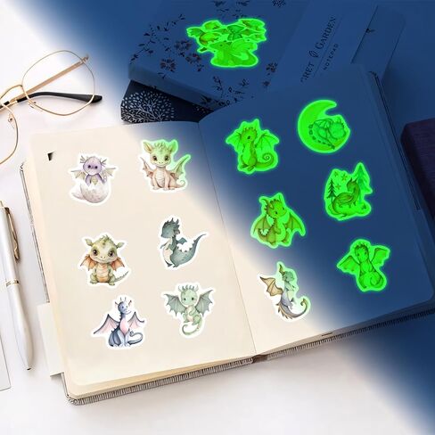 51 Pcs Cartoon Western Dragon Water Bottle Stickers for Kids, Glow in The Dark Cute Dragon Baby Waterproof Vinyl Laptop Decals, Teens Adults Phone Case Skateboard Scrapbook Luggage Mug Decoration in Saudi Arabia
