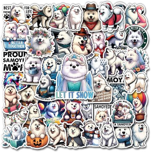 Pack 50 PCS Siberian Husky Stickers Cute Dog Waterproof Vinyl Decals Decor Laptop Water Bottles Luggage Phone Case Car Bumper Stakeboard Scrapbooking Gift for Kid Teen Adult in Saudi Arabia