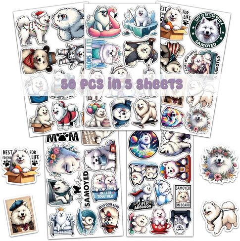 Pack 50 PCS Siberian Husky Stickers Cute Dog Waterproof Vinyl Decals Decor Laptop Water Bottles Luggage Phone Case Car Bumper Stakeboard Scrapbooking Gift for Kid Teen Adult in Saudi Arabia