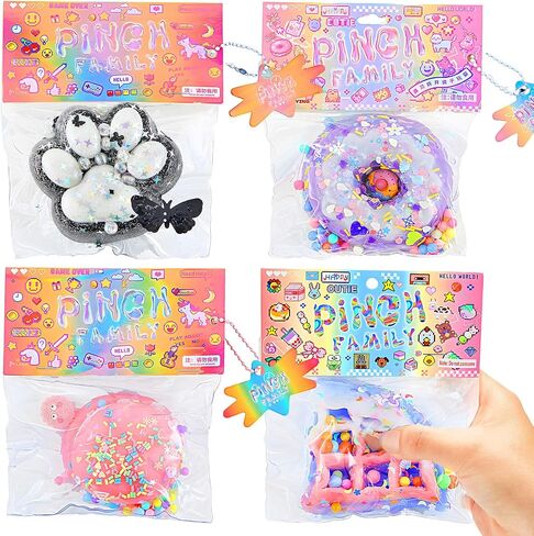 4 Pcs Taba Squeeze Cat Paw Donut Stress Ball Pinch Cute PVC Sensory Toys for Relieving Fidget Rising Animal Shaped Novelty Things Xmas Birthdays Cosplay Party Opp Packaging Gift Decorations in Saudi Arabia