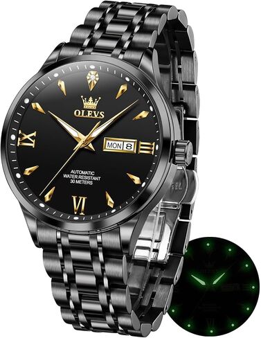OLEVS Automatic Watches for Men Self Winding Gold Mechanical Wristwatch Luxury Business Stainless Steel Luminous Waterproof Calendar Watch in Saudi Arabia