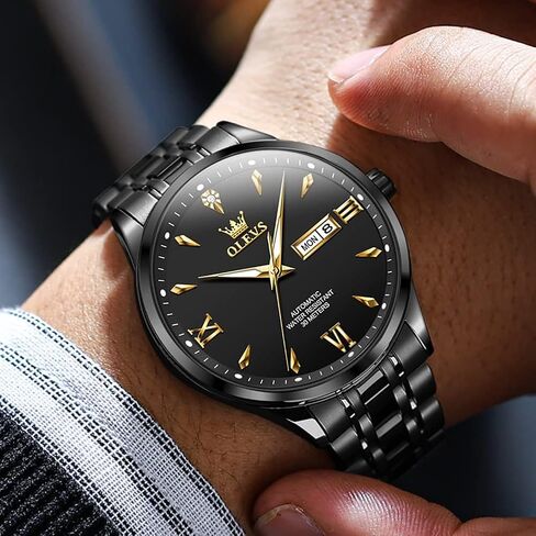 OLEVS Automatic Watches for Men Self Winding Gold Mechanical Wristwatch Luxury Business Stainless Steel Luminous Waterproof Calendar Watch in Saudi Arabia