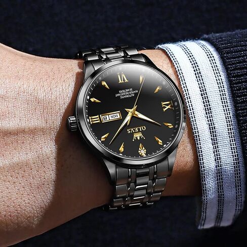 OLEVS Automatic Watches for Men Self Winding Gold Mechanical Wristwatch Luxury Business Stainless Steel Luminous Waterproof Calendar Watch in Saudi Arabia