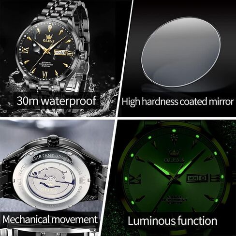 OLEVS Automatic Watches for Men Self Winding Gold Mechanical Wristwatch Luxury Business Stainless Steel Luminous Waterproof Calendar Watch in Saudi Arabia