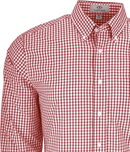 Vantage Apparel Men's Collegiate Easy-Care Long Sleeve Gingham Check Button Down Shirt, Mississippi State Bulldogs, Maroon, Large in Kuwait