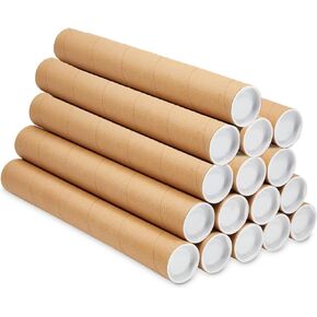 LOEQIAN 16 PCS 2 x 16 Inch Kraft Mailing Tubes with Caps, Mailers Poster Shipping Tubes, Cardboard Mailing Tubes for Shipping, Storing, Mailing, Blueprints, Posters