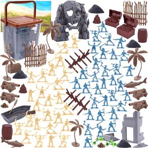 3 otters 90PCS Pirate Toy Set, 2 Colors Pirate and Skeleton Warriors Figures with Accessories Plastic Pirate Toys for Kids Birthday Easter