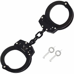 vulcanforce Handcuffs Law Enforcement - Heavy Duty Steel Chain Hand Cuffs - Includes 2 Keys - Extra Sturdy Double Lock - 16 Locking Positions Fit Most Wrists - Perfect for Security, Training