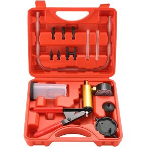 2-in-1 Brake Bleeder & Vacuum Pump Kit | Essential for Brake & Clutch Maintenance, Handheld Vacuum Brake Bleeder Pump with Pressure Gauge, Adapters, and Case (Blue)