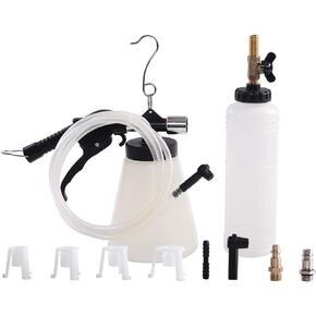 Pneumatic Vacuum Brake and Clutch Fluid Bleeder Tool Kit, Car Truck Motorcycle Brake Oil Change Set with Extractor and Refill Bottle, 4 Master Cylinder Adapters, 2 Air Quick Plugs