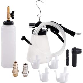 Brake and Clutch Fluid Pneumatic Vacuum Bleeder Tool Kit Brake Oil Change Set with Extractor and Refill Bottle Master Cylinder Adapters Air Quick Plugs for Auto Car Truck Motorcycle Use