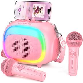 SUDOTACK Mini Karaoke Machine for Kids, Portable Bluetooth Karaoke Speaker with 2 Wilreless Microphones with LED Lights, Christmas Kids Toys Gifts for Girls 4, 5, 6, 7, 8, 9, 10 +Year Old-Blue(KM100)