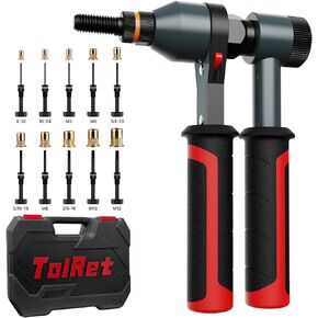 Rivet Nut Tool Rivet Nut Kit, Rivnut Tool Kit with 10 Metric and SAE Mandrels, 100 Pcs Rivet Nuts Assortment Kit, Professional Ratchet Nutsert Tool Kit with Rugged Carrying Case, TR21