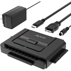 Alxum USB 3.0 to IDE SATA Converter, for Universal 2.5 & 3.5 inches SATA HDD SDD & IDE HDD Drives, Hard Drive Adapter with 12V 2A Power Adapter and USB 3.0 Cable (Type C)