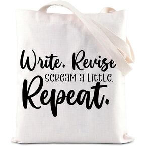 ENSIANTH Writer Gift Write Revise Scream A Little Repeat Book Sleeve Author Appreciation Book Cover Editor Writing Gift (Write Bag)