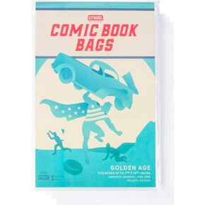 Golden Age Comic Book Bags - 100-pack of Acid-Free Archival Protective Storage Sleeves for Cataloguing Vintage Comics - Fits Books Up to 7 5/8" x 10.5" - Resealable Adhesive Strip…