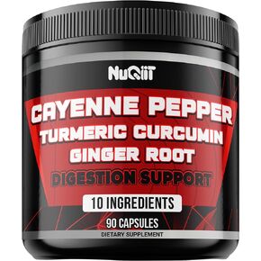 Cayenne Pepper Supplements Extract 10:1 with Turmeric Curcumin Root, Ginger Root, Citrus Bergamot & More - Digestive Health, Immune System, Heart Health & Joint Health - 90 Capsules