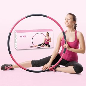 Exercise Weighted Hoops for Adults and Kids, Adjustable 8 Sections 2lb Detachable Professional Soft Fitness Hoop, Weight Loss Core Strength Workout Sport Hoop, pink,grey
