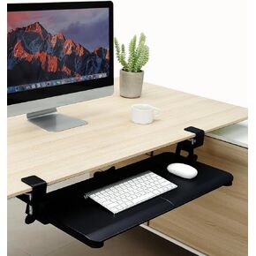 Clamp-on Rotating Computer Keyboard and Mouse Tray, Slide Out with Sturdy C-Clamp Mount,Ergonomic Typing, Black