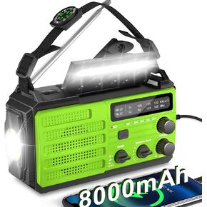 Emergency Weather Radio,29600mWh AMFM NOAA Weather Alert Radio,Solar Hand Crank Powered Radio with Super Bright Flashlight,Phone Charger,SOS Alarm,Compass for Survival, Hurricane,Outdoor, Emergency