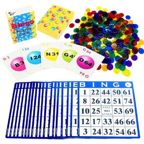 لعبة MR CHIPS Bingo مع بطاقات ورقائق بينجو - 18 بطاقة بينجو، 300 شريحة بينجو وبطاقات اتصال بينجو، ألعاب بينجو ممتعة للعائلة، بطاقات بينجو قابلة لإعادة الاستخدام