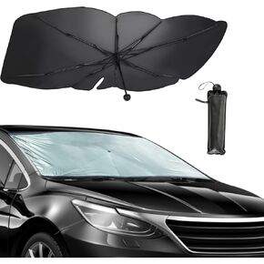 (Upgraded Ultra-Durable) PONYBRO Foldable Windshield Sun Shade Umbrella for Cars,SUVs, MiniTrucks and Vans,Reflective Polyester Blocks Heat and Sun, Full-Coverage Sunshade 57" x 31.5" inches.