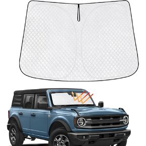 Car Windshield Sun Shade Custom Fit Ford Bronco 2021-2023, [2024 Upgrade] Thicken Front Window Reflector Sunshade with Storage Bags, Foldable Sun Visor Interior Protection Blocks Heat and Sun