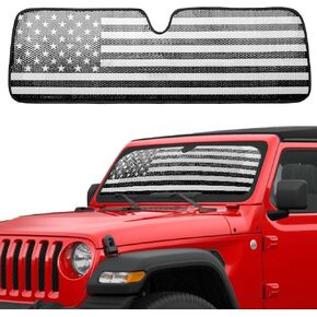 مظلة الشمس للزجاج الأمامي من Litivy متوافقة مع Jeep Wrangler JK JKU JL JLU 1997-2023 وJeep Gladiator JT 2020-2023 مقاس 16.5 بوصة × 52.5 بوصة مظلة شمسية للنافذة الأمامية القابلة للطي لملحقات السيارة (العلم الأمريكي)