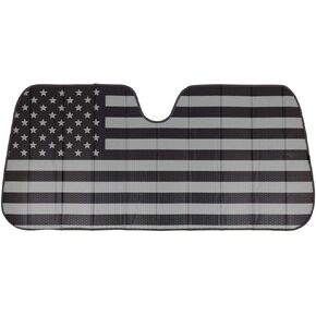 BDK USA American Flag Black Curved Windshield Sunshade Accordion Folding Style Auto Shade for Car Truck SUV Van Blocks UV Ray Sun Visor Protector Easy Setup Keeps Your Vehicle Cool - 58 x 27 inches