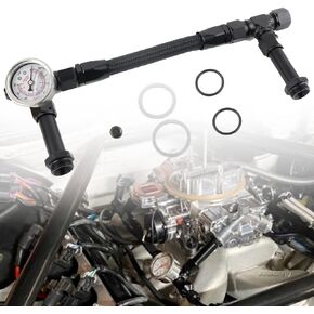 Universal 7/8" Fuel Line Dual Inlet 4150 Carburetors 8 AN Dual Feed Fuel Line W/Silver Psi Gauge for Holley