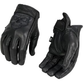 Milwaukee Leather Men's Black Leather ‘Reflective Skull’ Motorcycle Hand Gloves W/Gel Padded Palm MG7570