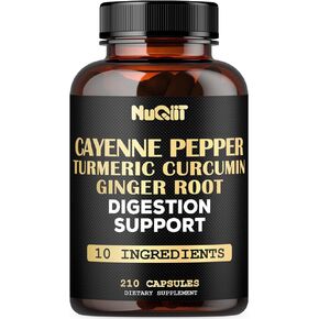 Extract 10:1 Cayenne Pepper Supplement with Turmeric Curcumin Root, Ginger Root, Ceylon Cinnamon Bark & More - Immune System, Joint Health & Digestive Health Support - 210 Capsules