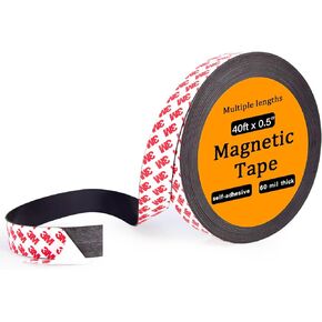 Magnetic Tape Strip Roll with 3M Adhesive Backing, (0.5in Wide x10ft Long) Flexible Sticky Magnet Tape Strips for Kitchen, Garage Whiteboards Fridge DIY Organization