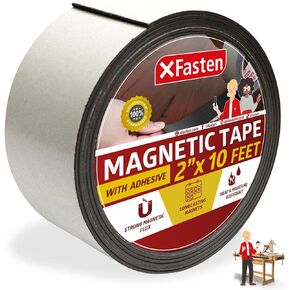 XFasten Strong Magnetic Tape for Whiteboard, 2-Inch X 10-Foot Magnetic Tape Strips with Adhesive Backing, Magnetic Tape Heavy Duty for Walls, DIY, Office, Flexible Magnetic Tape Roll for Classroom