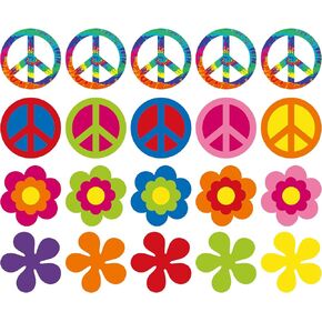 20 Pieces 60's Party Cutout 60's Groovy Party Cut-Outs Decoration Retro Flower Cutouts Peace Sign Cutouts with Glue Point Dots for 60 s Theme Party Decorations, 7.9 x 7.9 Inch