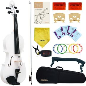 زي كمان فاخر باللون الأبيض مقاس 4/4 للمبتدئين والبالغين والأطفال مع شريط إصبع بخمسة ألوان - كمان للطلاب المبتدئين مصنوع يدويًا. in Kuwait