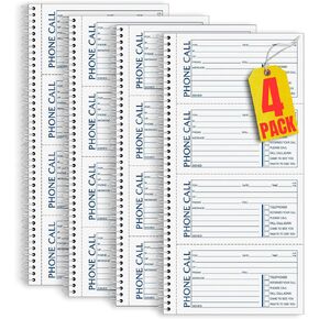 1InTheOffice Phone Message Book 2 Part Carbonless, 5.5" x 11", 2-Part Carbonless, 400-Set/Book - 4 Pack