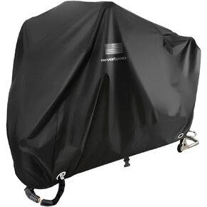 NEVERLAND Motorcycle Cover, Black Scooter Cover Waterproof Outdoor All Season, Motorbike Cover with Refletive Logo, Lock-Hole, Bandage, Storage Bag-Protect Against Dust, Debris, Rain and Weather(L)