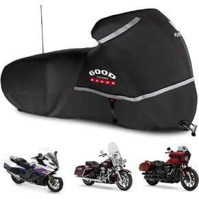 Rosefray Motorcycle Cover 600D Waterproof for Touring Models Harley Davidson Road King,Road Glide,Street Glide, Electra Glide,Low Rider-ST Indoor & Outdoor Storage Gray