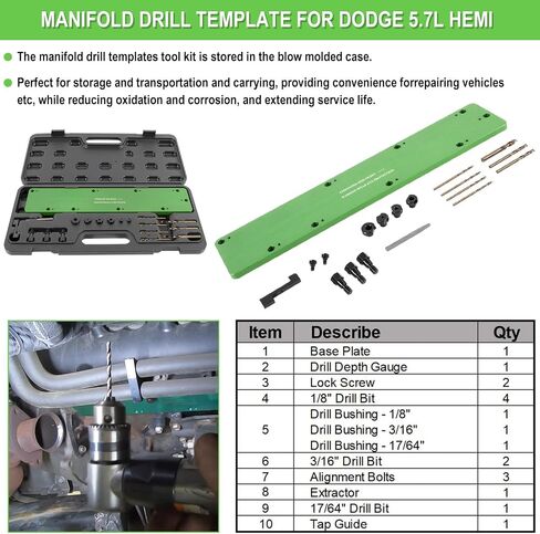 71500 Exhaust Manifold Bolt Stud Drill Template Removal Tool Kit Fit For Dodge 5.7L Hemi Motors, Remove Broken Exhaust Manifold Bolts Without Damage Cylinder Head in Saudi Arabia