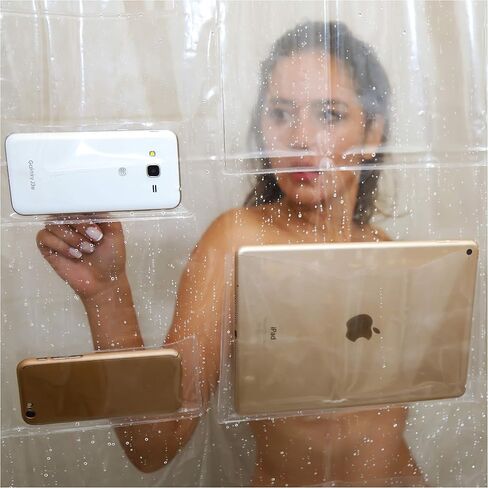 BUNKERWALL 17 Pocket Shower Curtain Liner - Holds Your iPad, Phone, Tablet or Baby Monitor. Completely Waterproof. Thick EVA 72x72 in Saudi Arabia