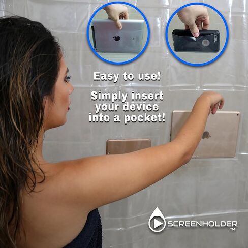 BUNKERWALL 17 Pocket Shower Curtain Liner - Holds Your iPad, Phone, Tablet or Baby Monitor. Completely Waterproof. Thick EVA 72x72 in Saudi Arabia