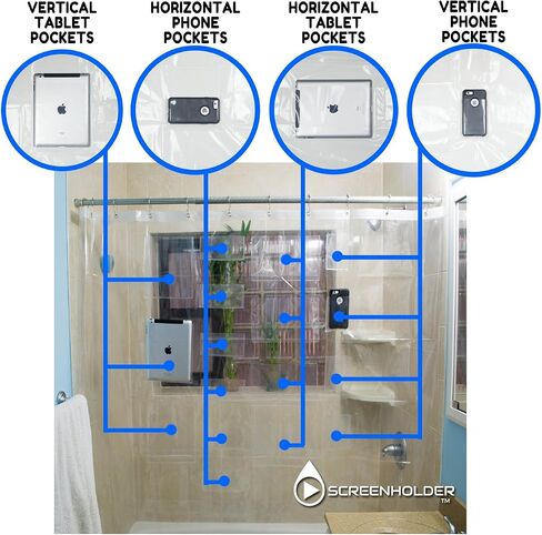 BUNKERWALL 17 Pocket Shower Curtain Liner - Holds Your iPad, Phone, Tablet or Baby Monitor. Completely Waterproof. Thick EVA 72x72 in Saudi Arabia