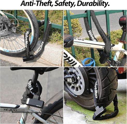 قفل سلسلة الدراجة من فاليو ماكس، مع مفتاحين قويين من الفولاذ المقاوم للصدأ، قفل سلسلة أمان عالي التحمل مضاد للسرقة بطول 3.2 قدم للدراجات/الدراجات النارية/الدراجات البخارية/الأبواب القابلة للطي in Kuwait