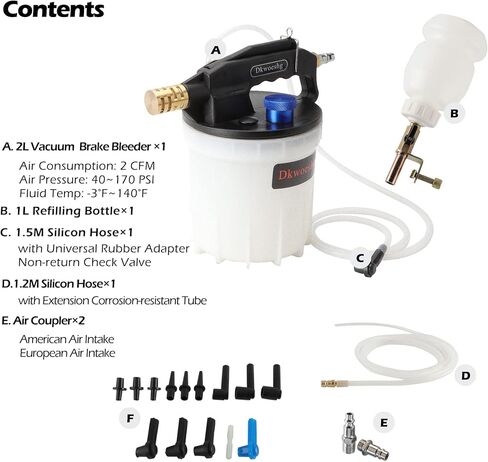 Vacuum Brake Bleeder Kit - 2L Pneumatic Brake Fluid Extractor - Power Brake & Clutch Pressure Bleeding Vacuum Pump in Kuwait